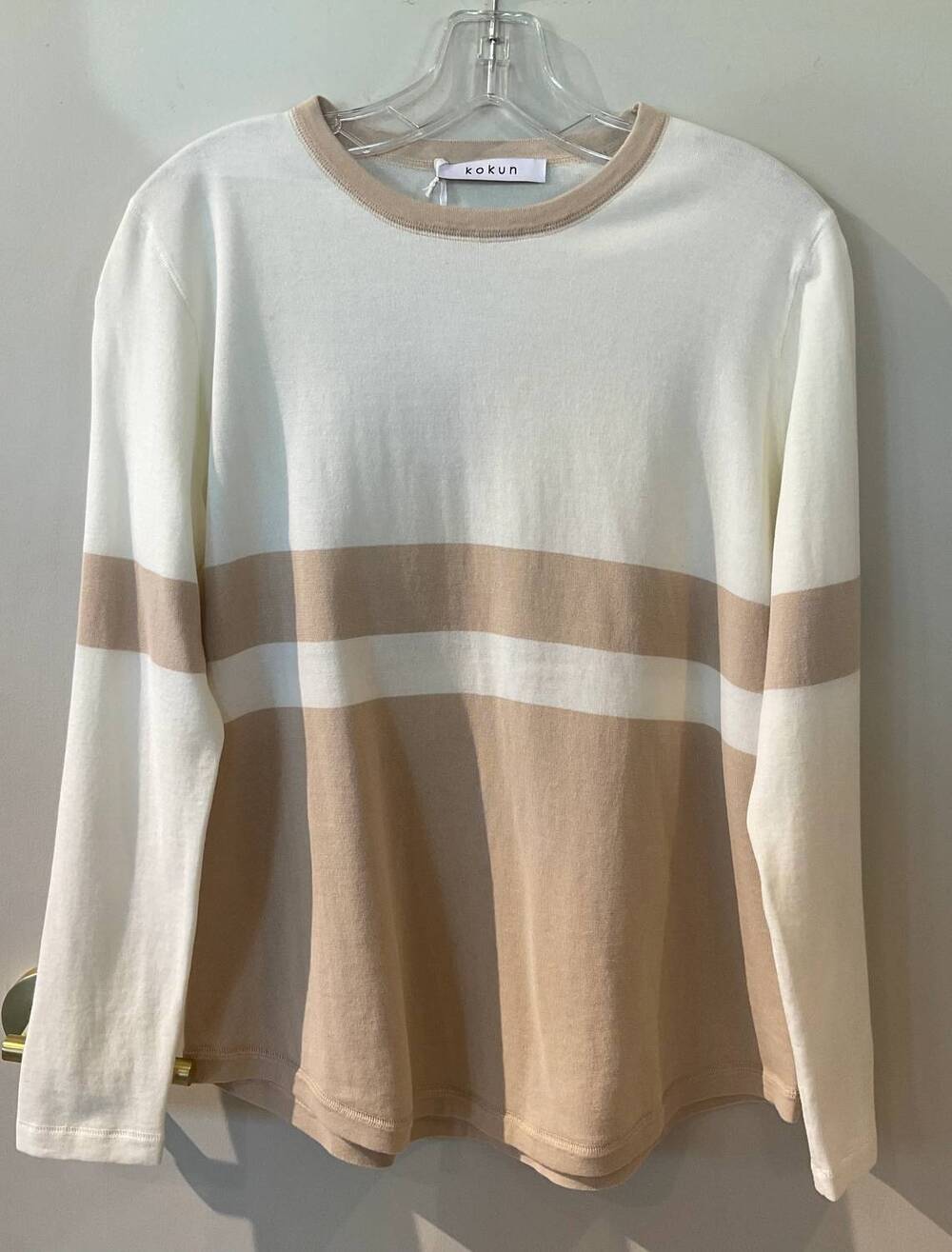 NEW KOKUN women's oversized colorblock long sleeve top in white sand